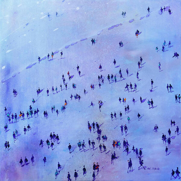 This predominantly purple coloured artwork featuring a crowd of people is inspired by the emotive song, Purple Rain, by Prince. © Neil McBride 2024